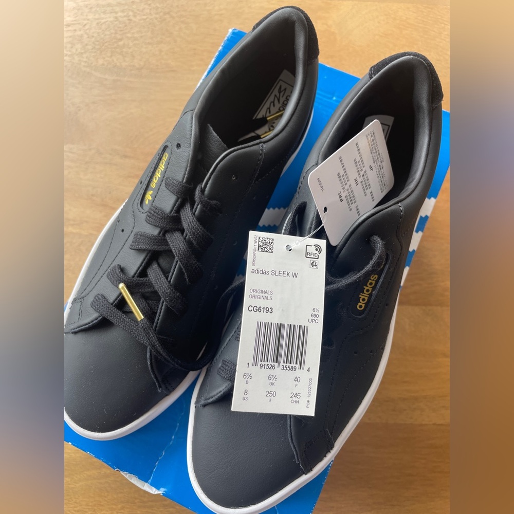 NIB Adidas SLEEK Black Leather, size 8